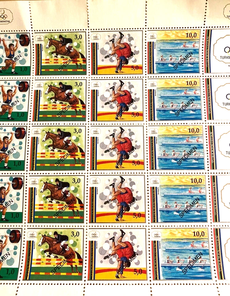 Hoja de estampillas de los Juegos Olímpicos de Turkmenistán 1992 x5 juegos ESPECIMEN Juegos de Verano de Barcelona Foto 3 de 4