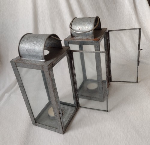 Vintage Metal Tea Light Votive Candle Holder Lantern Metal/Glass 26cm 1.5kg Pair - Picture 17 of 19