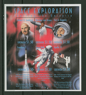 Grenada 1999 Space Weltraum Goddard Brown Gagarin Freedom7  Leonov Apollo 11 