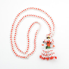 Vintage Handmade 12" Red White Seed Beaded Native American Kachina Doll Necklace