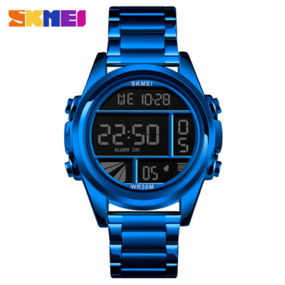 SKMEI Men's Digital Business Watch Stainless Steel Alarm Electronic Wristwatch