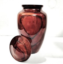 Wooden Texture Metal Cremation Urns Human Ashes Adult Urn in Velvet Bag 10 in