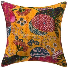 Home Decor Pillow Cover Kantha Bohemian Indian Cushion Cover Throw 16 x 16 in