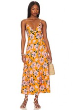 New Free People Finer Things Printed Midi Maxi Dress Sunshine Size Medium