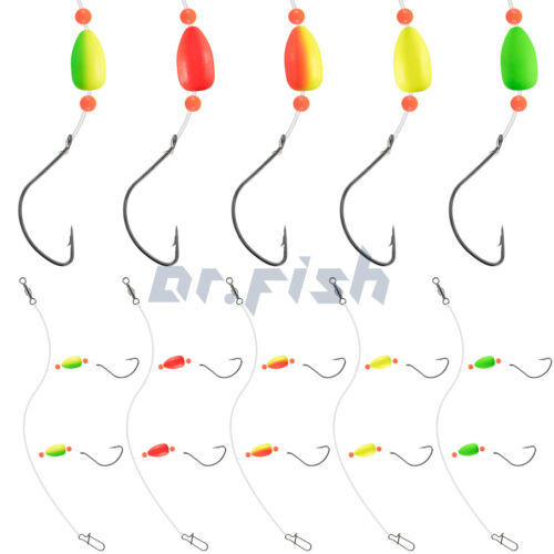 5 Pcs Pompano Rigs Surf Fishing Snell Floats Swivel Snaps Circle Hooks Saltwater - Picture 1 of 14