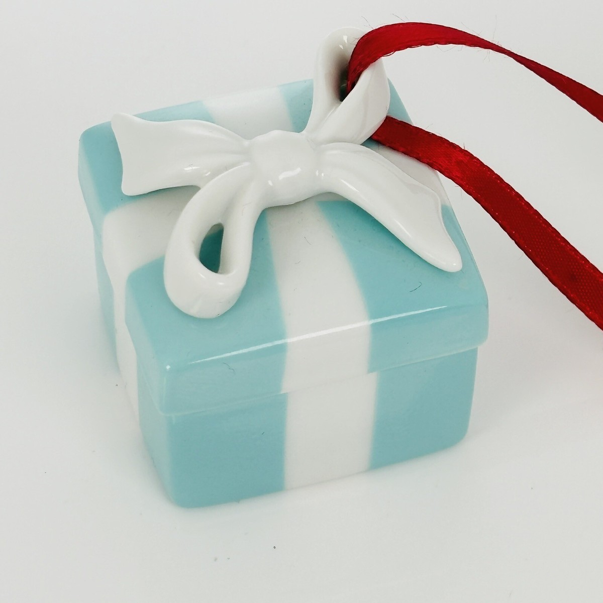 Tiffany Blue Gift Box Trinket Christmas Holiday Ornament Bone