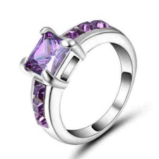 Elegant 925 Sterling Silver Purple Amethyst Wedding Engagement Ring Size 8.5