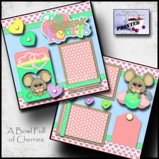 MY SQUEAK HEARTS 2 premade scrapbook pages Paper PRINTED VALENTINES DAY CHERRY