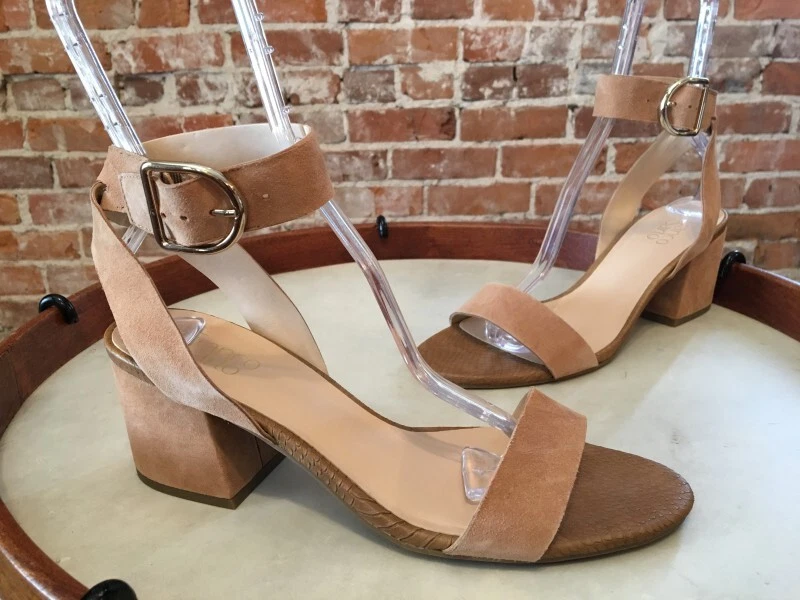 Franco Sarto Camel Brown Suede Marcy Ankle Strap Block Heel Sandal 11 NEW