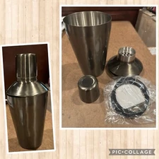 Cocktail Shaker Silver Metal Mixer 8” Tall- 3 pcs + 2 Extra Rubber Gaskets