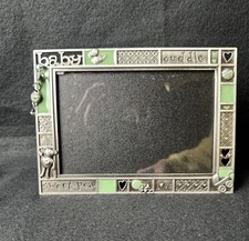Pewter Baby Picture Frame Brushed Silver Green Sweet Pea Charm 6  X 4  
