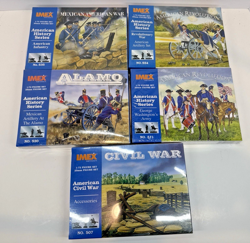 IMEX 1/72 Figure Lot-5 SEALED Sets-Alamo, Washington’s Army, Artillery, & More