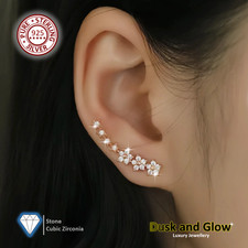 Solid 925 Sterling Silver Earrings Climber CZ Women Ladies Wedding Gift UK NEW