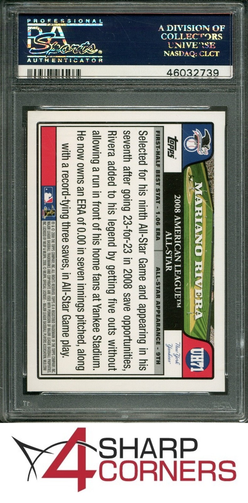 2008 TOPPS UPDATE & HIGHLIGHTS #UH71 MARIANO RIVERA HOF PSA 10 view 2