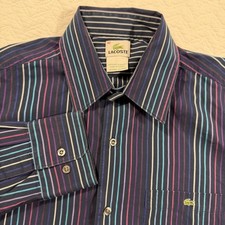 Lacoste Mens Striped Long Sleeve Button Down Shirt Size 40 M Made in Tunisia