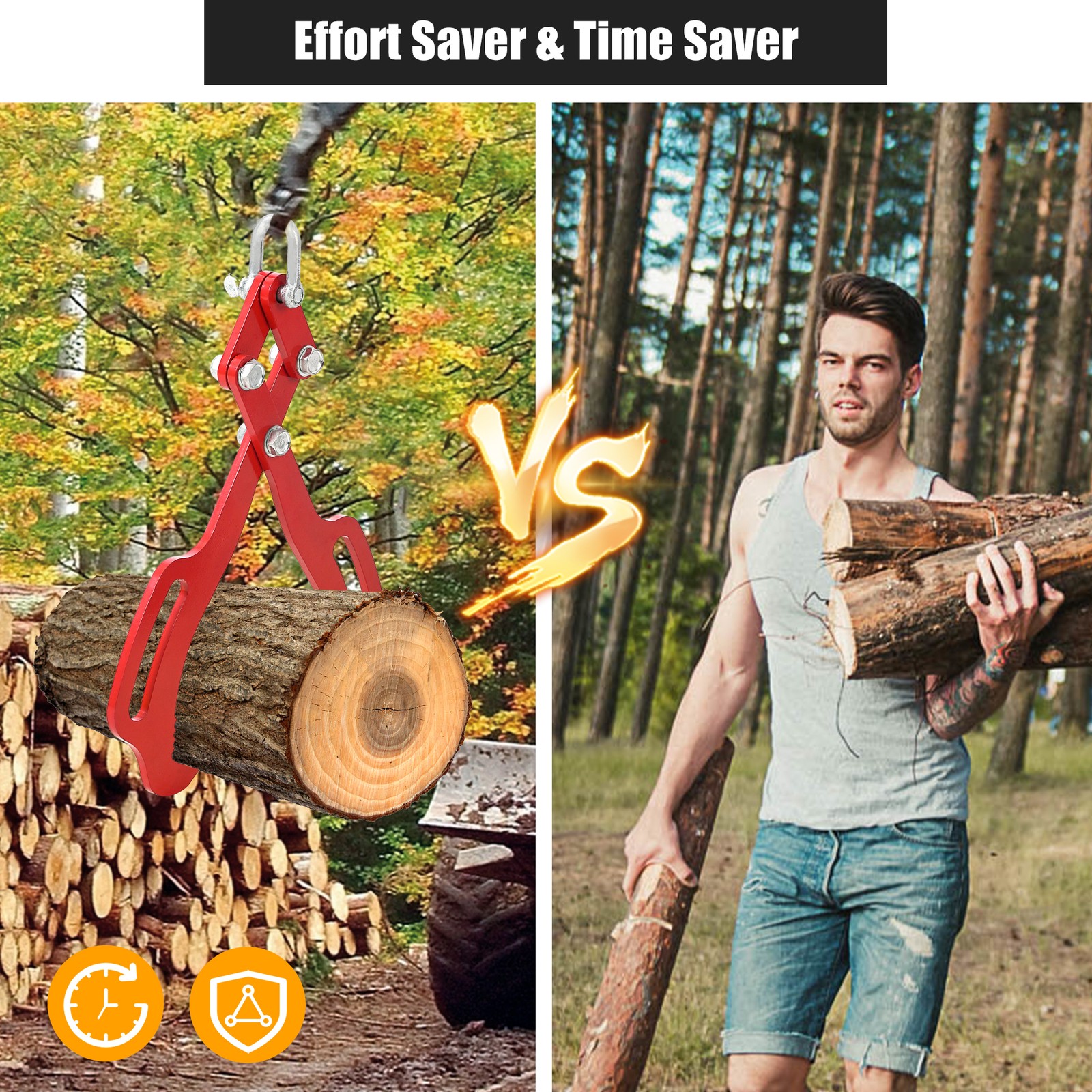 18in Log Lifting Tongs 2 Claw Solid Steel Log Grapple Swivel Log Lifter US Stock