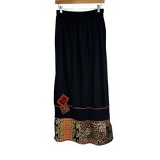 Vtg Faith Boho Maxi Skirt Black Mixed Prints Size Large Bohemian Festival Artsy
