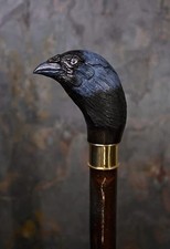 Hand carved design raven wooden walking stick for men women walking cane bird