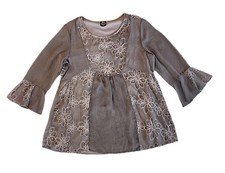 Calstyle Top Boho Cottage Peasant Sheer Floral Embroidery Gray Tunic Women Sz XL