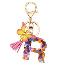 Initial Letter Keychains for Girls Women Pink Purple Green Cute Butterfly Hea...