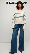 Veronica Beard Andover Pullover Ivory Blue Striped Sweater size XL
