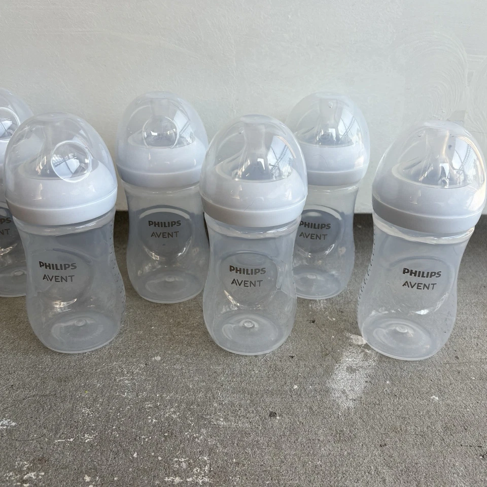 LOT OF 8 - Phillips Avent Natural Bottles Nipples & Tops 9oz Plastic Complete - Image 2 of 4