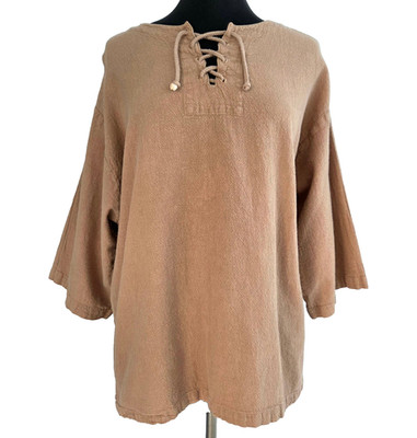 Aries & Taurus Top Drawstrings Vintage Oversized USA S M 100% Cotton Textured