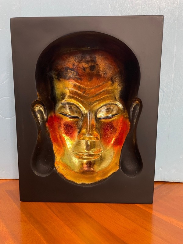 SEE THIS! BUDDA 3D MASK/RECESSED  UNIQUELY AIRBRUSHED ASIAN WALL ART see video