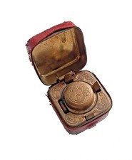 Antique Victorian Red Leather Travelling Ink Well c1880