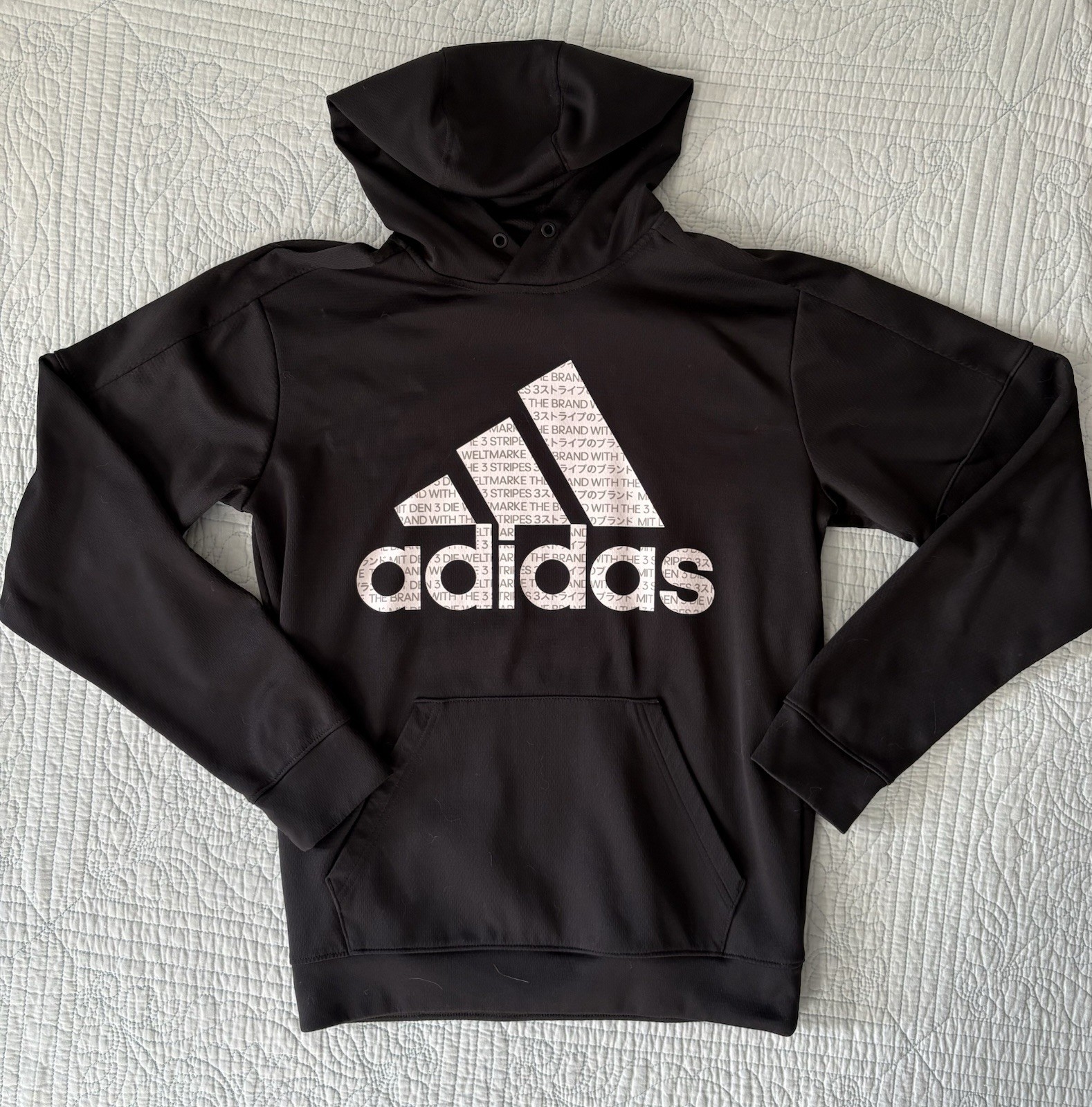 Adidas Mens Hoodie Climawarm Black Sz S Big Logo Graphic Pullover Sweatshirt
