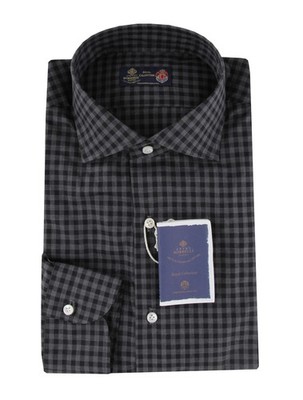 $500 Luigi Borrelli Dark Gray Check Cotton Shirt - Slim - (LB382610)