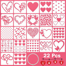 22 Pcs Heart Stencils for Crafts Reusable, 6x6 in Valentine Stencils for Paintin