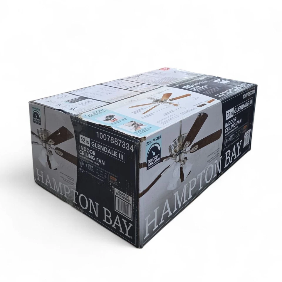 Hampton Bay Glendale III 52 pol. Ventilador de teto LED interno de níquel escovado com luz - Imagem 2 de 4