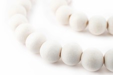 White Round Natural Wood Beads 10mm Large Hole 16 Inch Strand