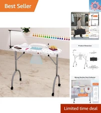 Mobile Nail Tech Workstation with Dust Collection System & Stylish Floral Design