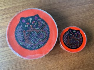 1960s Reginald Corfield Ltd. metal psychedelic cat place mats two sizes.