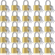 24 Pcs Solid Brass Keyed Padlock, Small Yellow Gym Lock, Strong Padlock with ...