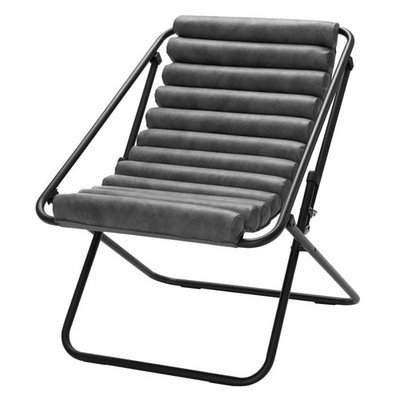 Ribbed Folding Sling Lounge Chair, Grey, 28'' L x 22'' W x 30'' H