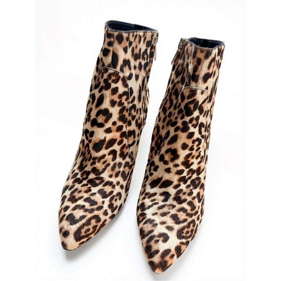 NUEVO CON ETIQUETAS Sam Edelman Olette Estampado de Leopardo Pelo de pantorrilla Real Punta Botines 8.5 - Imagen 3 de 4