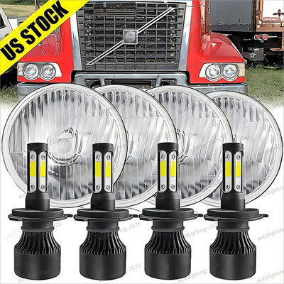 For Volvo VHD 2001-2019 4x 5-3/4'' 5.75 Inch LED Projector Headlight Headlamp Kit
