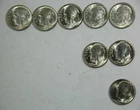 1946-P, 1946-D, 1946-S ROOSEVELT DIME - TEN CENTS - LOT OF 8 - SILVER