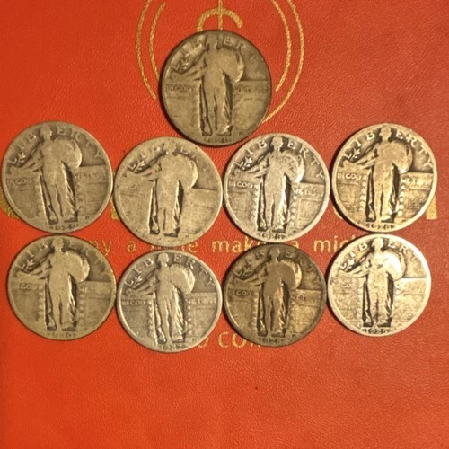 1925-1930 Standing Liberty Silver Quarters, Lot of 9.