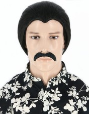 Men Black Short Hair Moustache Wig Halloween Party Costume Fancy Dress