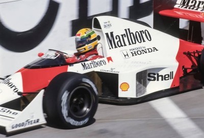 Ayrton Senna of Brazil the McLaren Honda team rounds a corner duri- Old Photo 1