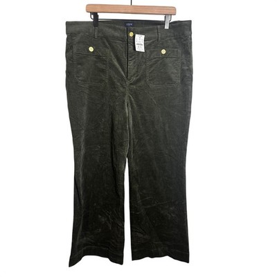 J.Crew Lizzie Wide-Leg Corduroy Patch-Pocket Pant Green Plus Size 34 NEW