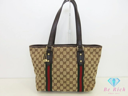 Gucci Tote Bag 137395 Gg Beige Brown Logo Sherry Shoulder Handbag Used Bk10714