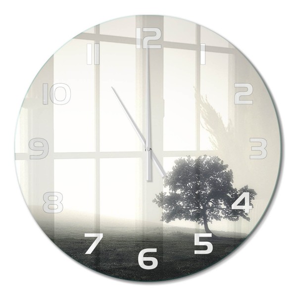 Glasuhr Design-Wanduhr Mit Leisem Uhrwerk Einsamer Baum WeißE Zeiger Fi60 Cm-image