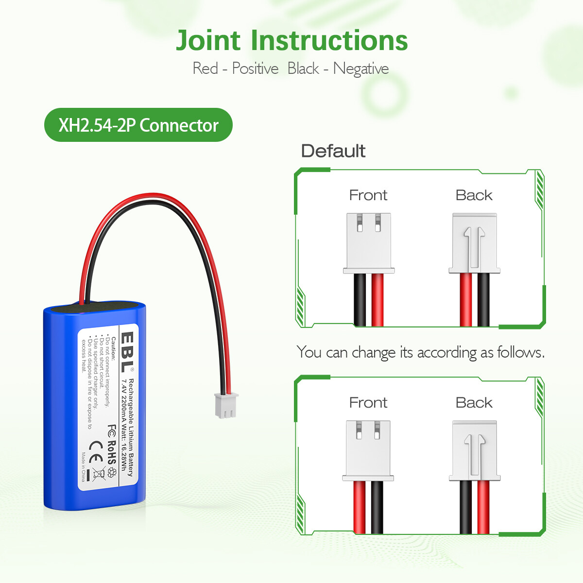 Replacement 7.4V 2200mAh Li-ion battery with XH 2.54 2pin