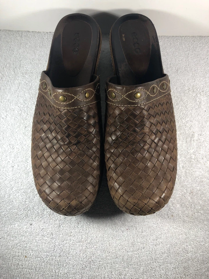 Ecco Womens Brown Basket Weave Clogs Shoes Size EU 39 US 7-7.5 - Image 3 of 4