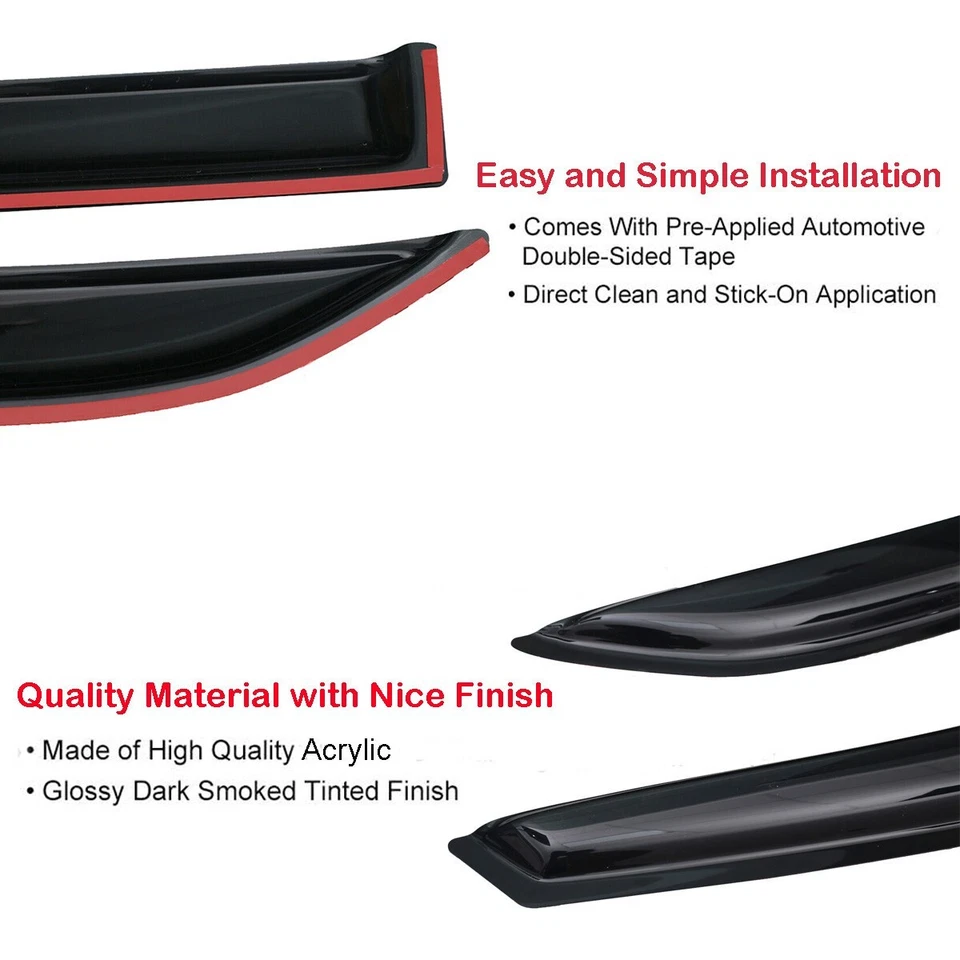 Tape-on Smoke Window Visors Vent Shade Wind Deflectors for 2010-2018 Ford Taurus - Image 4 of 4